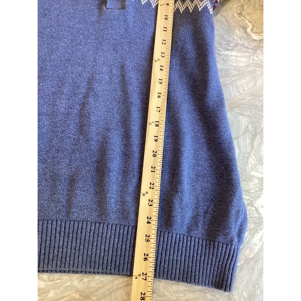 IZOD Mens Medium Blue Fair Isle 100% Cotton Quarter Button Mock Neck Sweater - Picture 7 of 7